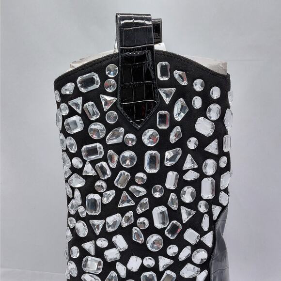 Lauren Lorraine Hana Rhinestone Cowboy Boots Black Western Glam Size 8 Cowgirl - Picture 6 of 12